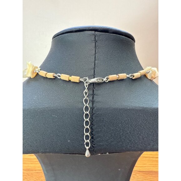 Shell Pendant Necklace With Beaded Wood Accents & Adjustable Chain - Picture 3 of 4